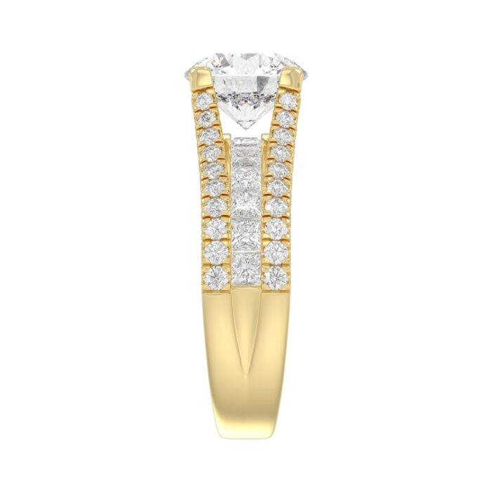 LADIES RING 3 1/2CT ROUND/PRINCESS DIAMOND 14K YELLOW GOLD (CENTER STONE ROUND DIAMOND 2CT ) - Image 4