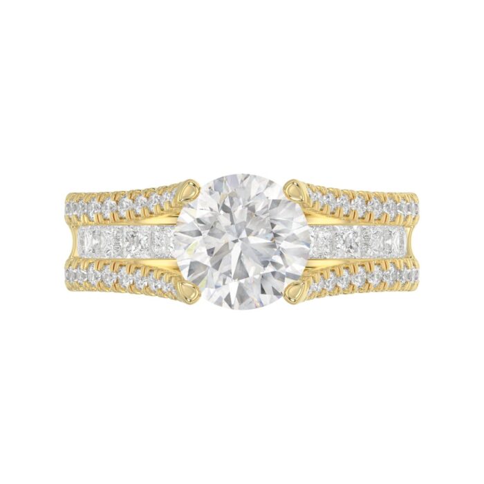 LADIES RING 3 1/2CT ROUND/PRINCESS DIAMOND 14K YELLOW GOLD (CENTER STONE ROUND DIAMOND 2CT ) - Image 5