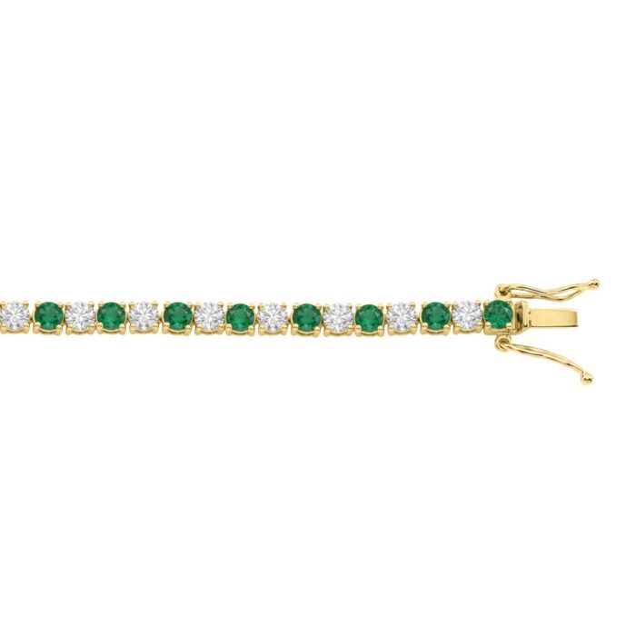 14K YELLOW GOLD 5 3/8CT ROUND/EMERALD ROUND DIAMOND LADIES BRACELET (ROUND EMERALD 3CT) - Image 2