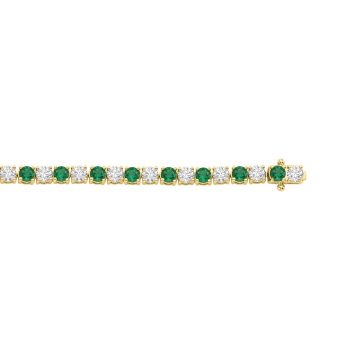 14K YELLOW GOLD 5 3/8CT ROUND/EMERALD ROUND DIAMOND LADIES BRACELET (ROUND EMERALD 3CT) - Image 3