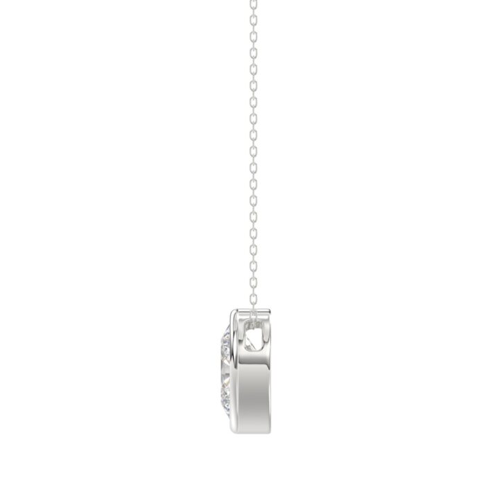 LADIES SOLITAIRE PENDANT 1CT OVAL DIAMOND 14K WHITE GOLD WITH CHAIN - Image 2