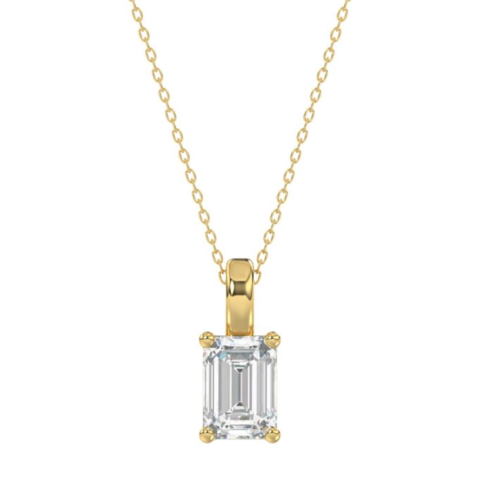 20909722_EC-101084Y-1214x1214.jpg LADIES SOLITAIRE PENDANT WITH CHAIN 2CT EMERALD DIAMOND 14K YELLOW GOLD - Image 1