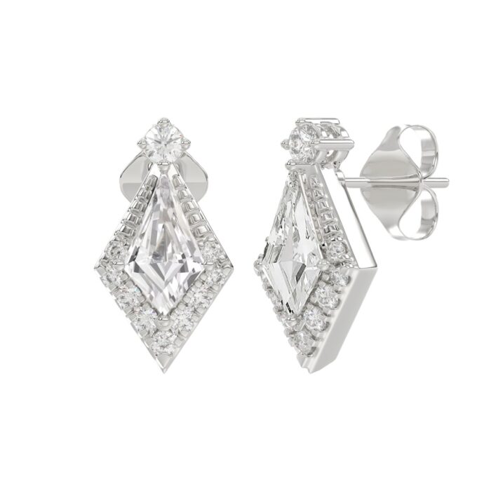 14K WHITE GOLD 1 1/4CT ROUND/KITE STEP CUT DIAMOND LADIES EARRINGS - Image 3