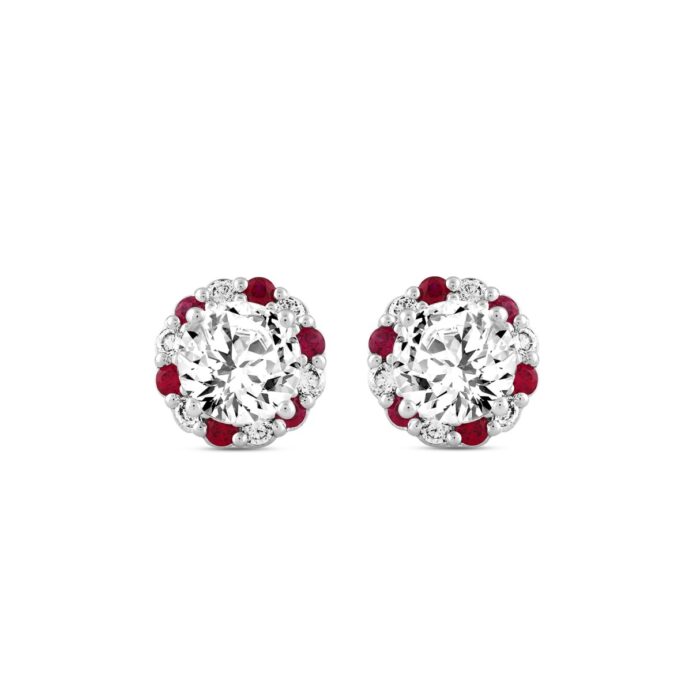 14K WHITE GOLD 2 1/2CT ROUND/RUBY DIAMOND LADIES EARRINGS (CENTER STONE ROUND DIAMOND 2CT) - Image 1