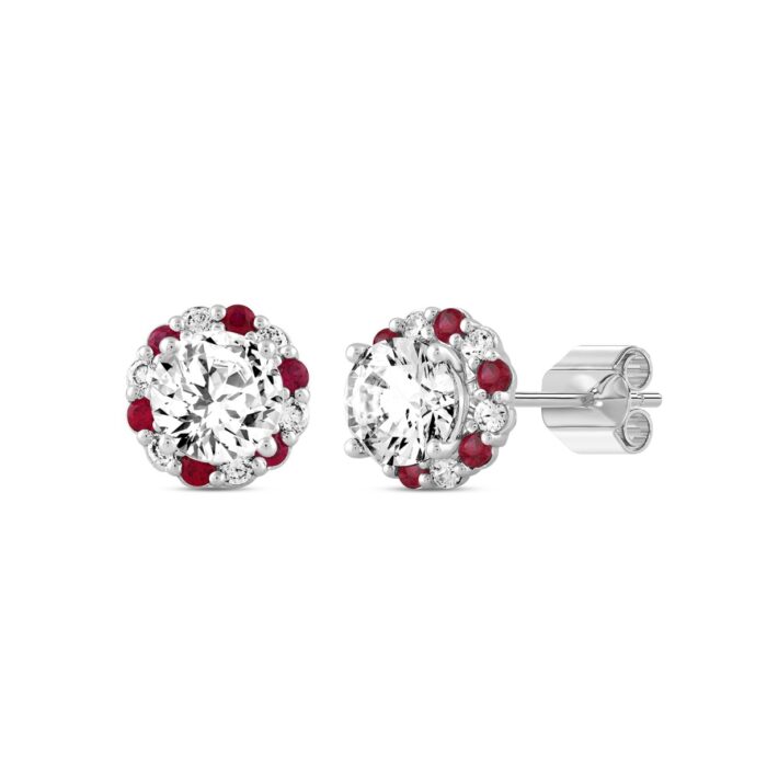 14K WHITE GOLD 2 1/2CT ROUND/RUBY DIAMOND LADIES EARRINGS (CENTER STONE ROUND DIAMOND 2CT) - Image 3