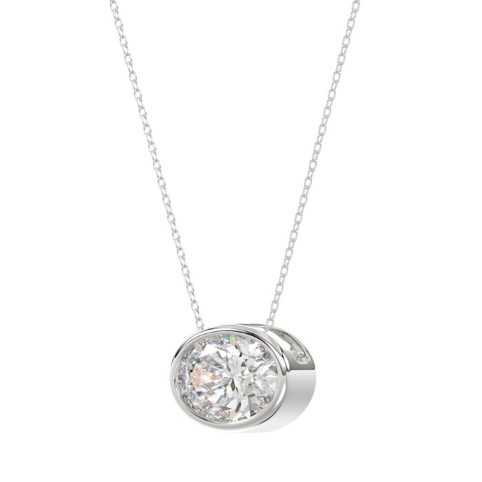 LADIES SOLITAIRE PENDANT 1CT OVAL DIAMOND 14K WHITE GOLD - Image 3