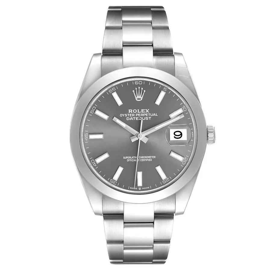 20910525_878ahaj9ix48bmx7f6zhil10zxqj.webp Rolex Datejust Dark Rhodium Dial on Oyster Bracelet Ref. 126300 with New Style Card (green) 2021 - Image 1