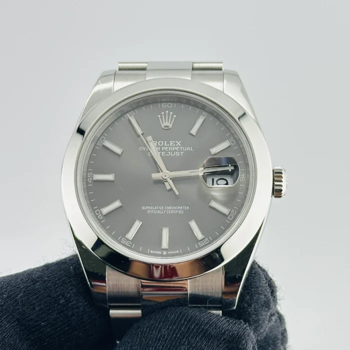 Rolex Datejust Dark Rhodium Dial on Oyster Bracelet Ref. 126300 with New Style Card (green) 2021 - Image 3