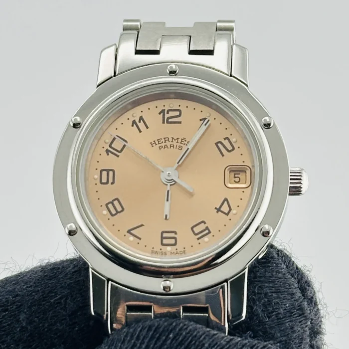Hermes Clipper Salmon / Arabic Numerals Dial on Stainless Steel Bracelet Ref. CL4.210 with Papers 2001 - Image 2