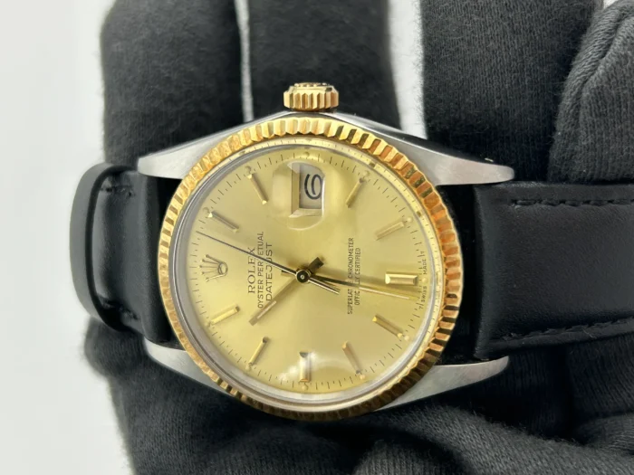 Rolex Datejust Champagne Stick Dial on Generic Leather Band Ref. 16013 - Image 2