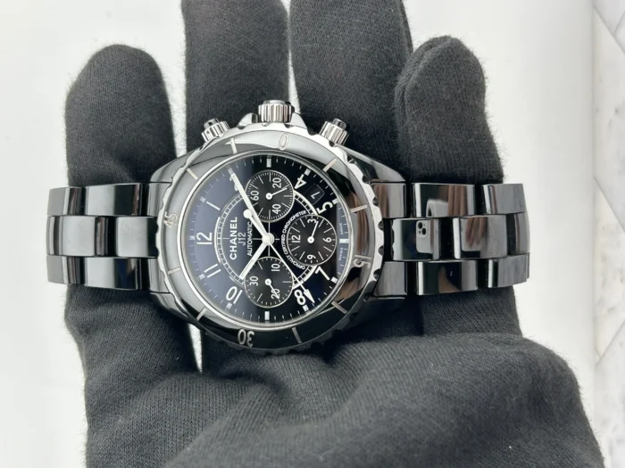 Chanel Ceramic Chronograph J12 Ceramic Automatic Black Dial on Deployment buckle Ceramic Ref. H0940 with Papers 2002 - Image 2