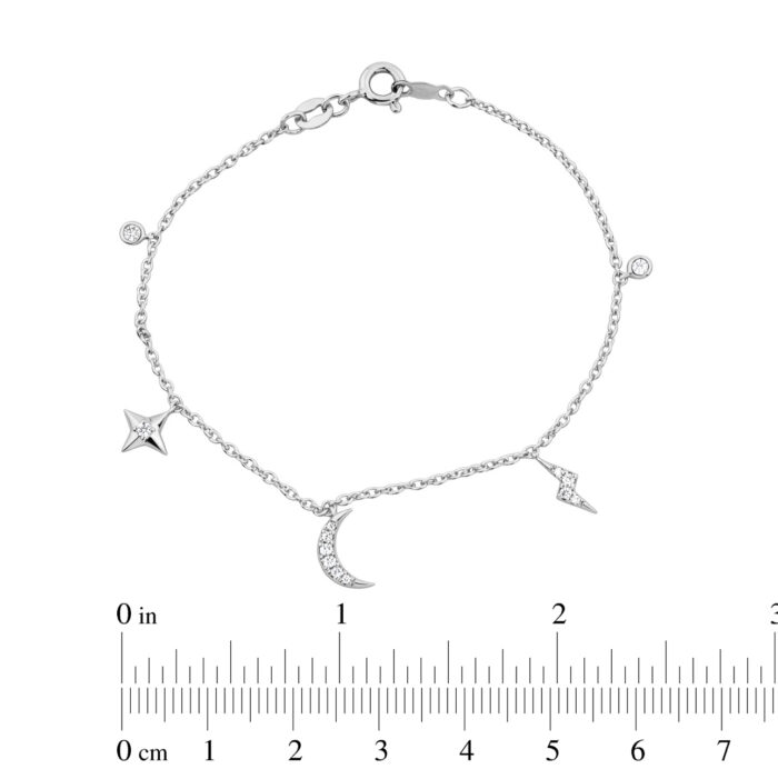 Women�S Sterling Silver White Bracelet � 0.20Ct Round Diamonds, Stars & Moon Design - Image 2