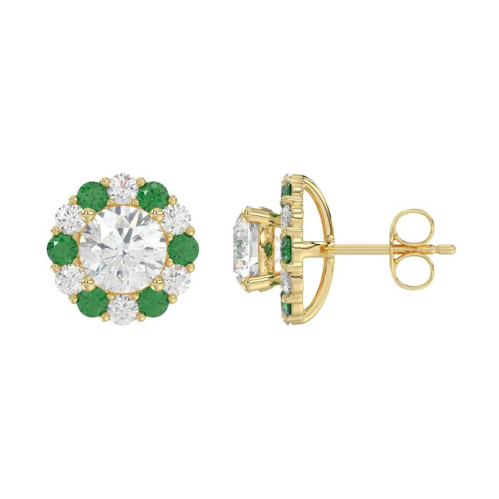 14K YELLOW GOLD 2 1/2CT ROUND/ROUND GREEN SAPPHIRE LADIES EARRING (CENTER STONE ROUND DIAMOND 2CT) - Image 2