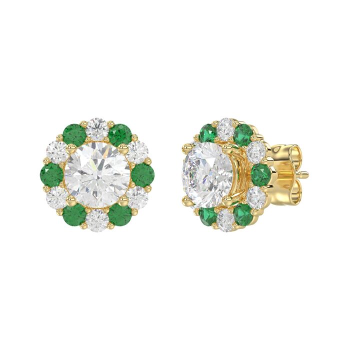 14K YELLOW GOLD 2 1/2CT ROUND/ROUND GREEN SAPPHIRE LADIES EARRING (CENTER STONE ROUND DIAMOND 2CT) - Image 3