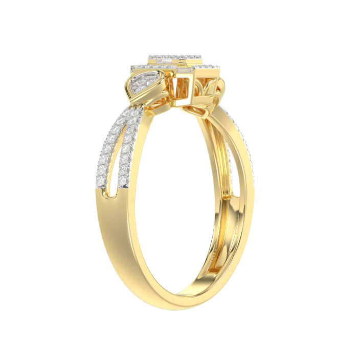 Elegant 10K Yellow Gold Ladies Diamond Ring Featuring Modern Octagon Shape With Baguette And Round Diamond 0.20 Ct Perfect Gift For Her. - Image 4