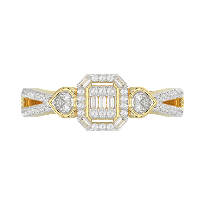 Elegant 10K Yellow Gold Ladies Diamond Ring Featuring Modern Octagon Shape With Baguette And Round Diamond 0.20 Ct Perfect Gift For Her. - Image 5