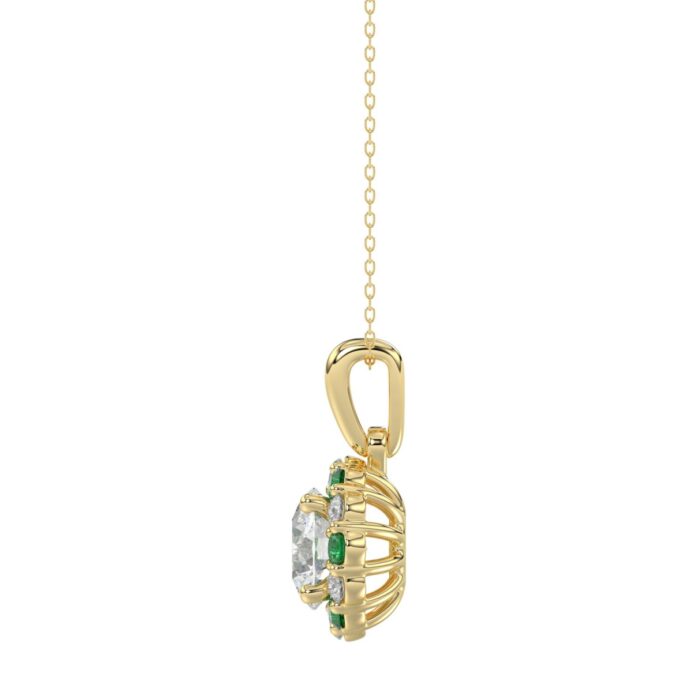 14K YELLOW GOLD 1 1/4CT ROUND/ROUND GREEN SAPPHIRE LADIES PENDANT (CENTER STONE ROUND DIAMOND 1CT) - Image 3