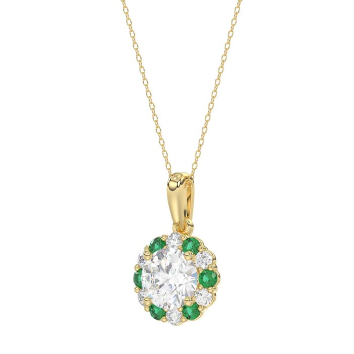 14K YELLOW GOLD 1 1/4CT ROUND/ROUND GREEN SAPPHIRE LADIES PENDANT (CENTER STONE ROUND DIAMOND 1CT) - Image 2