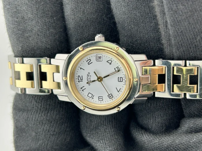 Hermes Clipper White Arabic Dial on 2-Tone Bracelet Ref. CL4.220 with Papers 2002 - Image 2