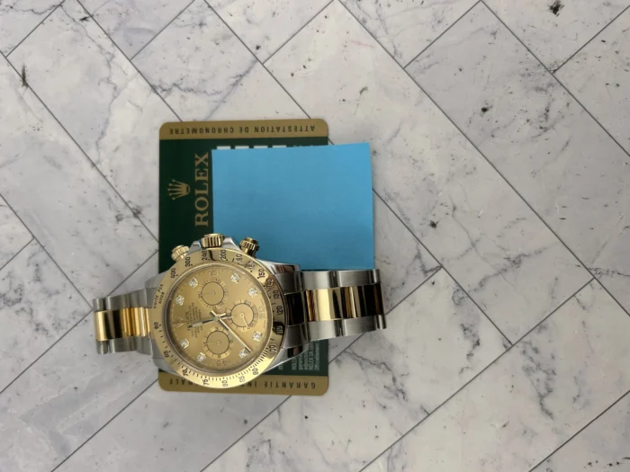 Rolex Daytona Champagne Diamond Dial on Oyster Ref. 116523 with Card (Old Green) 2014 - Image 6