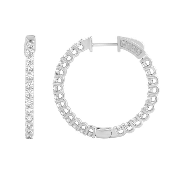 14K White Gold 1.00CT Round Diamond Hoop Earrings For Women Classic Diamond Hoop Earrings - Image 2