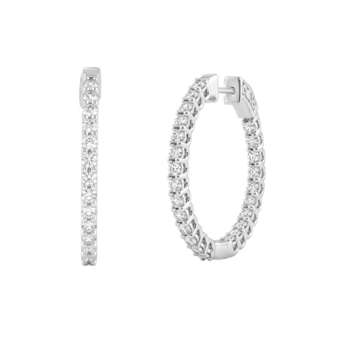 14K White Gold 1.00CT Round Diamond Hoop Earrings For Women Classic Diamond Hoop Earrings - Image 3