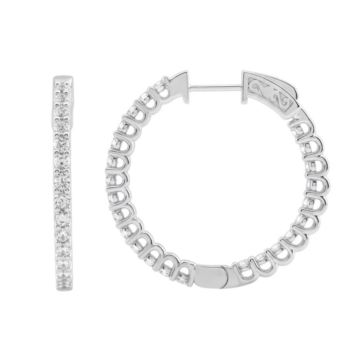 14K White Gold 2.00CT Round Diamond Hoop Earrings For Women Classic Diamond Hoop Earrings - Image 2