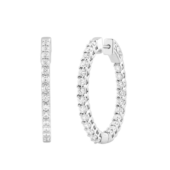 14K White Gold 2.00CT Round Diamond Hoop Earrings For Women Classic Diamond Hoop Earrings - Image 3