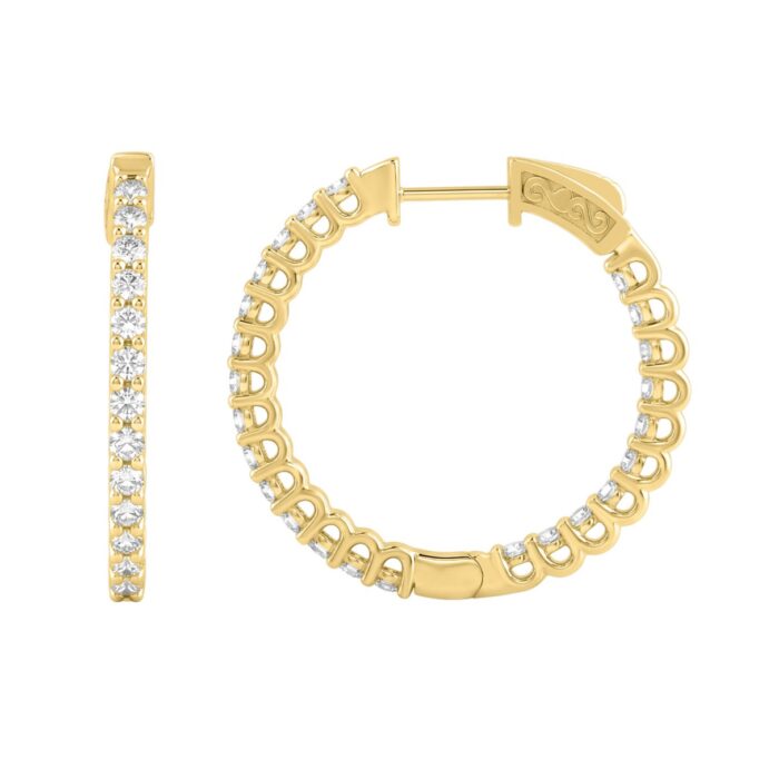 14K Yellow Gold 1.00CT Round Diamond Hoop Earrings For Women Classic Diamond Hoop Earrings - Image 2