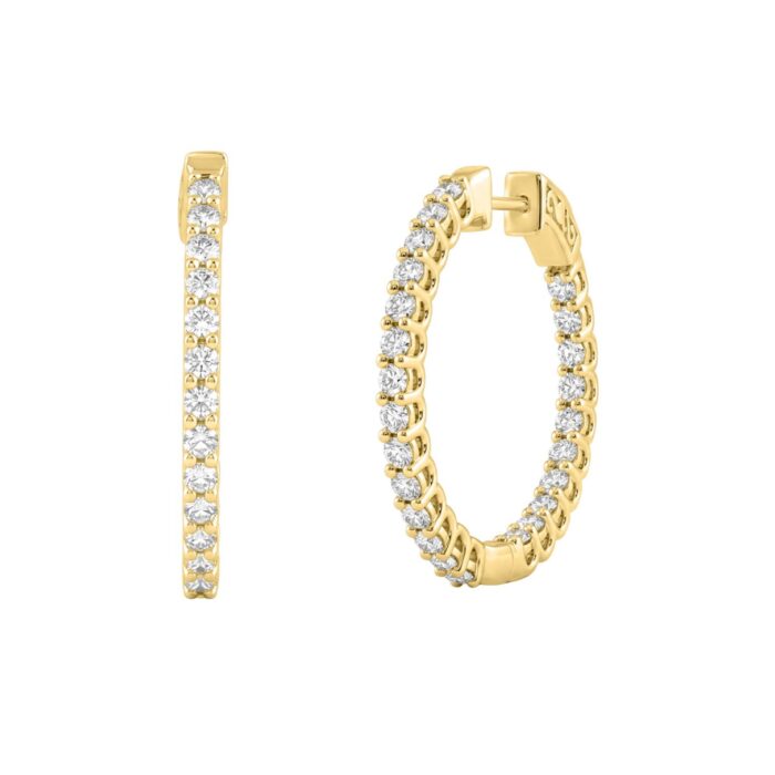 14K Yellow Gold 1.00CT Round Diamond Hoop Earrings For Women Classic Diamond Hoop Earrings - Image 3