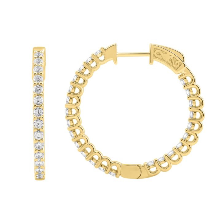 14K Yellow Gold 2.00CT Round Diamond Hoop Earrings For Women Classic Diamond Hoop Earrings - Image 2