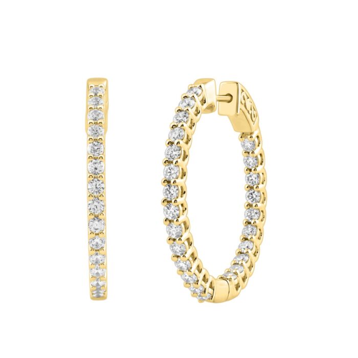 14K Yellow Gold 2.00CT Round Diamond Hoop Earrings For Women Classic Diamond Hoop Earrings - Image 3