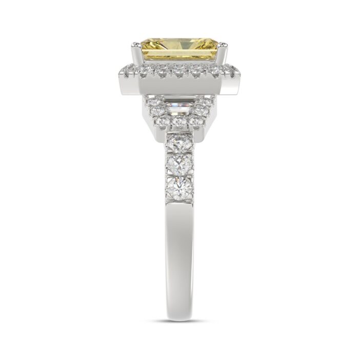 Luxury 14K White Gold 2.3/4Ct Round/Baguette & Radiant Lab Grown Diamond Engagement Halo Ring Yellow 2.00 Ct Radiant Cut Center - Image 4