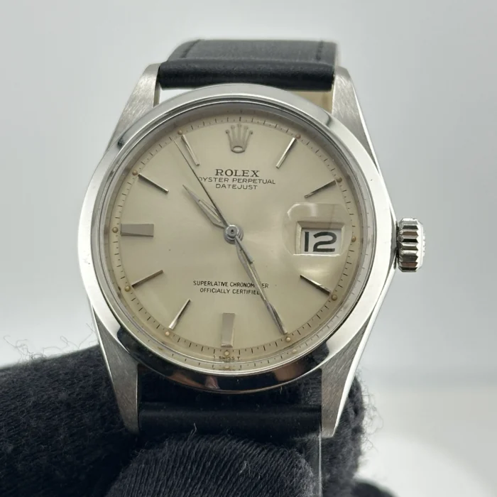 Rolex Datejust Silver Stick Dial on Generic Leather Band Ref. 1600 - Image 2