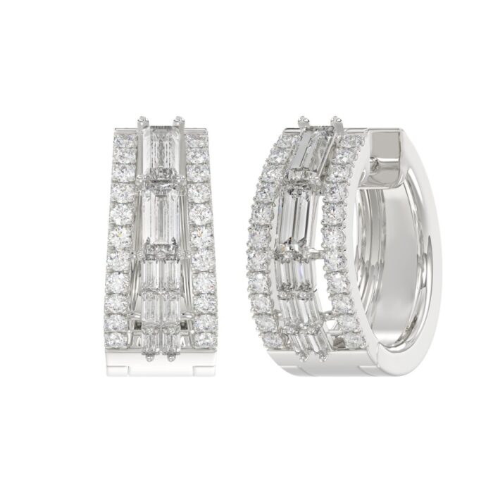 Classic 10K White Gold Round & Baguette Lab Grown Diamond ladies Hoop Earrings 3/4CT (Color F-G -Clarity VS1/VS2) - Image 3