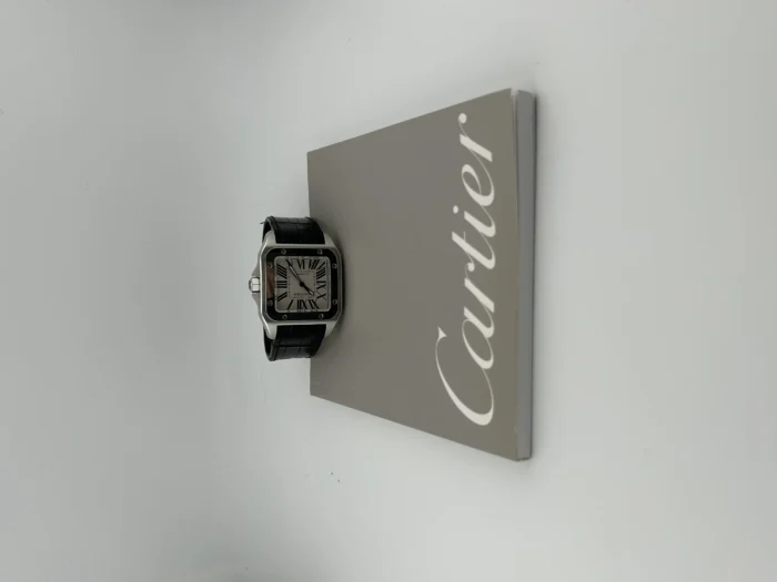 Cartier Santos 100 Large Silver Roman Numerals Dial on Leather Ref. W2007GX with Manuals Only - Image 7