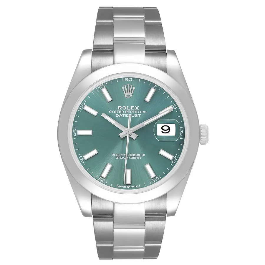 20913906_byfdu509escvka2ttun6hz1zprcp.webp Rolex Datejust Mint Green Index Dial on Oyster Bracelet Ref. 126300 with Card (New Style Green) 2025 - Image 1