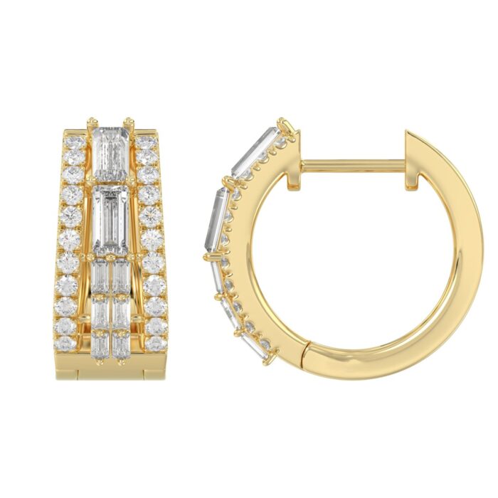 Classic 10K Yellow Gold Round & Baguette Lab Grown Diamond ladies Hoop Earrings 3/4CT (Color F-G -Clarity VS1/VS2) - Image 2