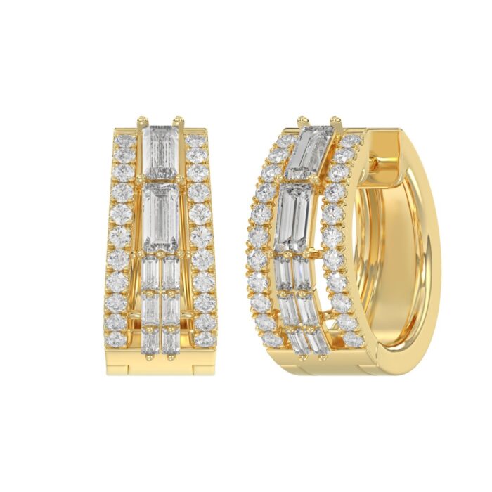Classic 10K Yellow Gold Round & Baguette Lab Grown Diamond ladies Hoop Earrings 3/4CT (Color F-G -Clarity VS1/VS2) - Image 3