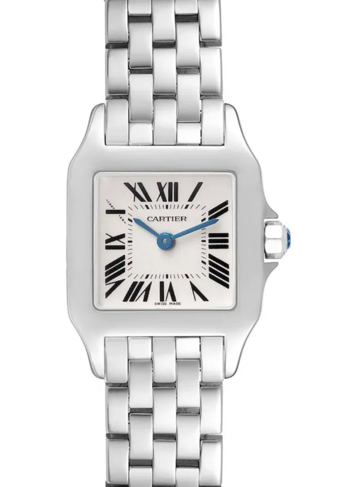 20915119_gz376atsy38ymhndik285yf2pf7d.webp Cartier Santos Demoiselle White Roman Numerals Dial on Stainless Steel Bracelet Ref. W25064Z5 with Manuals Only - Image 1