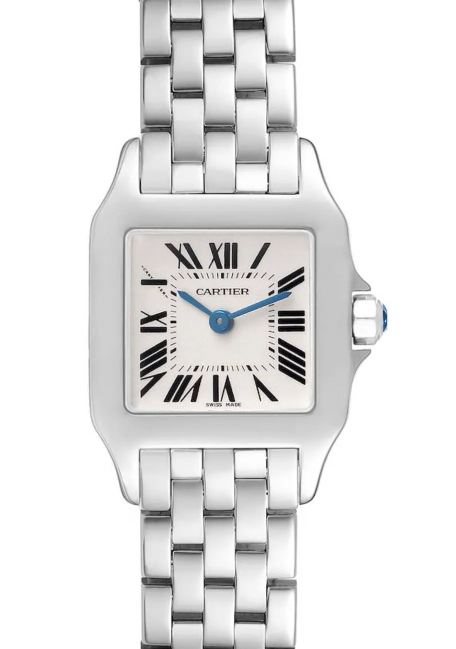 20915119_gz376atsy38ymhndik285yf2pf7d.webp Cartier Santos Demoiselle White Roman Numerals Dial on Stainless Steel Bracelet Ref. W25064Z5 with Manuals Only - Image 1