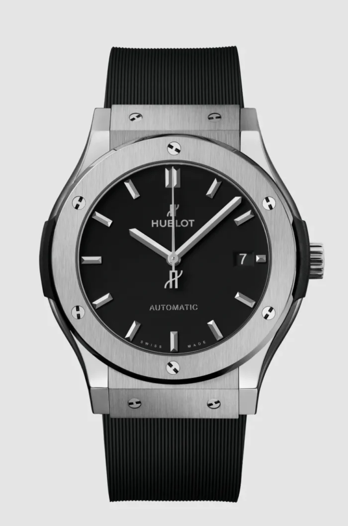 20915192_7ab80k2w9wpgzxzdwfgkt7mvgjtj.webp Hublot Classic Fusion Black Dial on Rubber Strap Ref. 582.NX.1170.RX.1704 with Card - Image 1