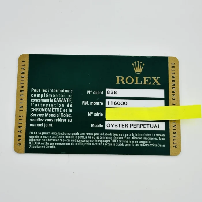 Rolex Oyster Perpetual AM Tiffany Stick Dial on Oyster Bracelet Ref. 116000 with Card (Old Green) 2014 - Image 5