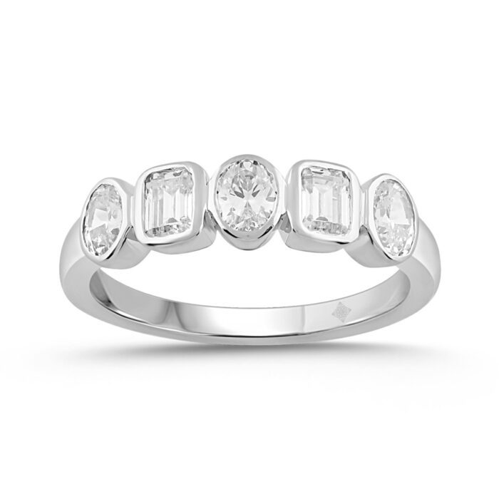 LADIES BAND 1CT EMERALD/OVAL DIAMOND 14K WHITE GOLD - Image 1