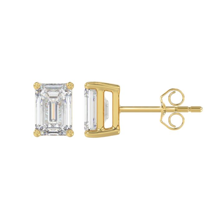 LADIES SOLITAIRE EARRINGS 2 1/2CT EMERALD DIAMOND 14K YELLOW GOLD - Image 2