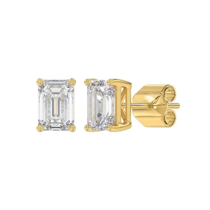 LADIES SOLITAIRE EARRINGS 2 1/2CT EMERALD DIAMOND 14K YELLOW GOLD - Image 3