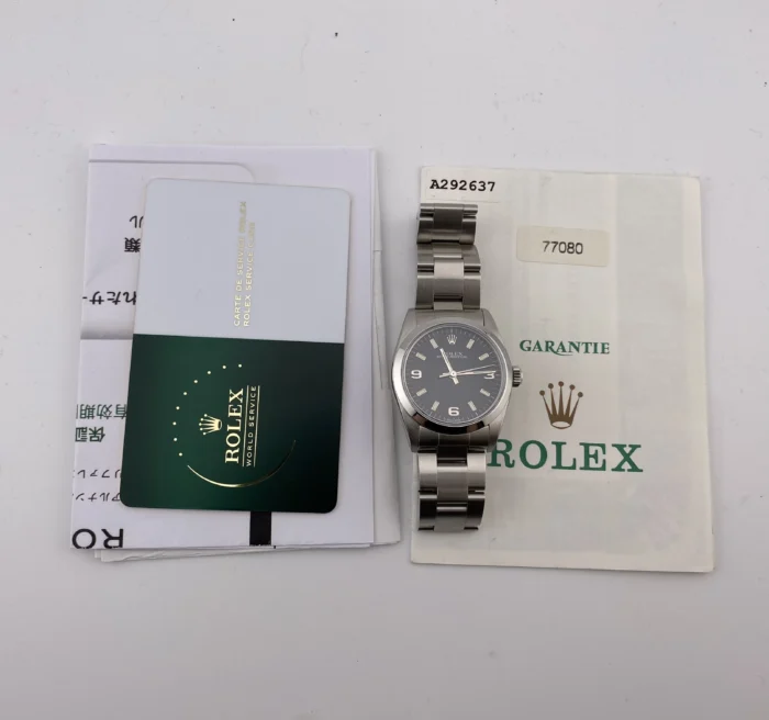 Rolex Oyster Perpetual Black Stick Dial on Oyster Ref. 77080 with Papers 1999 - Image 7