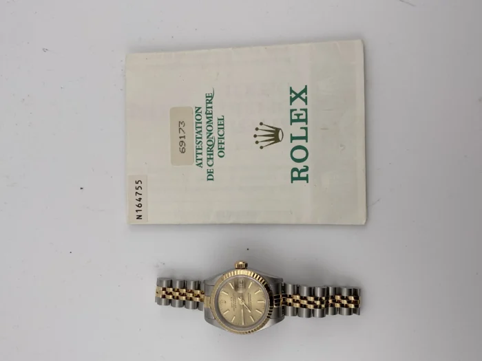 Rolex Datejust Lady Champagne Stick Dial on Jubilee Ref. 69173 with Papers 1992 - Image 7