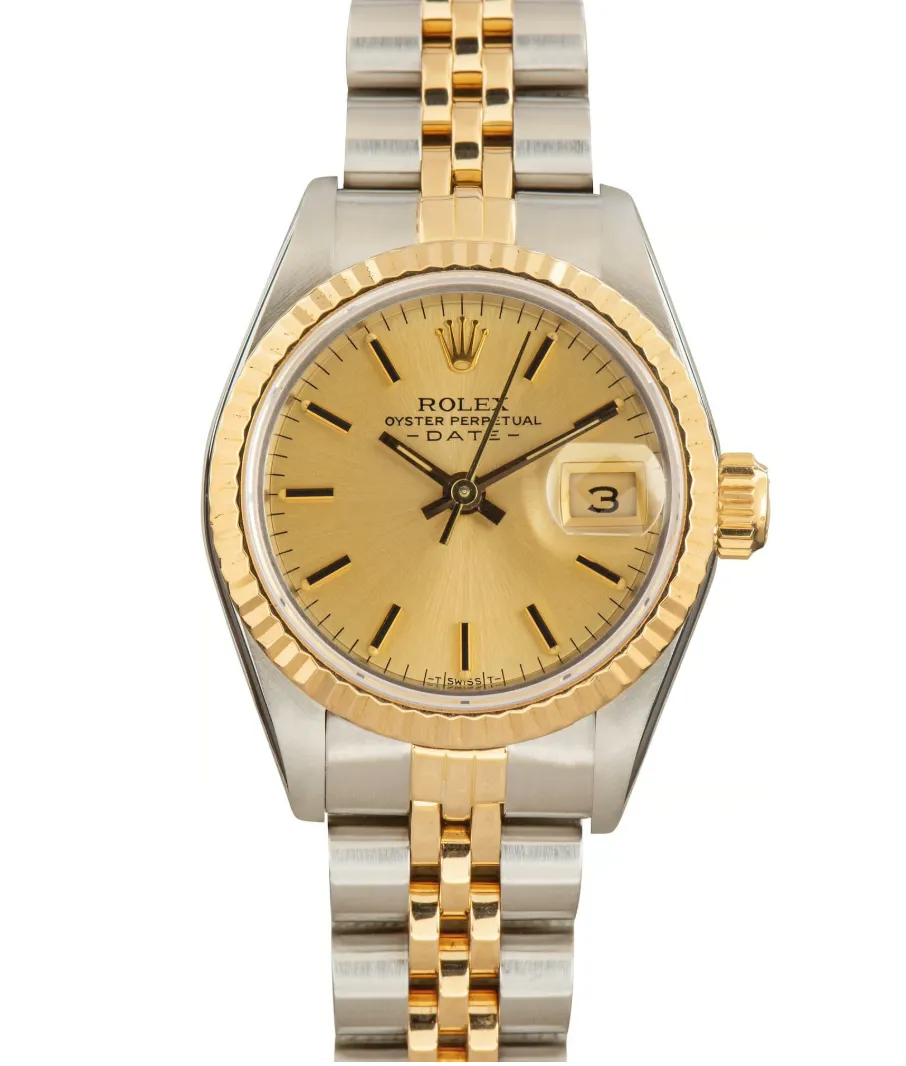 20915821_qo1ciitcxjayn6dm5moo3swjssrk.webp Rolex Datejust Lady Champagne Stick Dial on Jubilee Ref. 69173 with Papers 1992 - Image 1