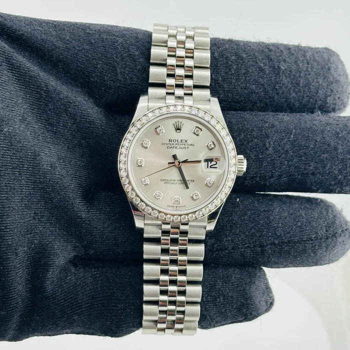 Rolex Datejust Silver Diamond Factory Dial on D-Link Jubilee Bracelet Ref. 278384RBR with New Style Card (green) 2023 - Image 2